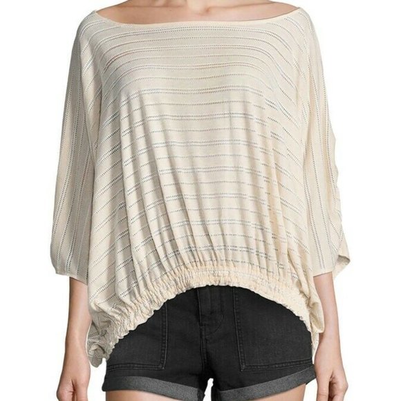 Free People Azalea Eyelet Stripe Dolman Top oversize relax loose fit Ivory Sz M - Picture 12 of 12